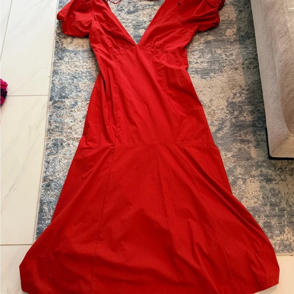 Red V-Neck Midi Dress